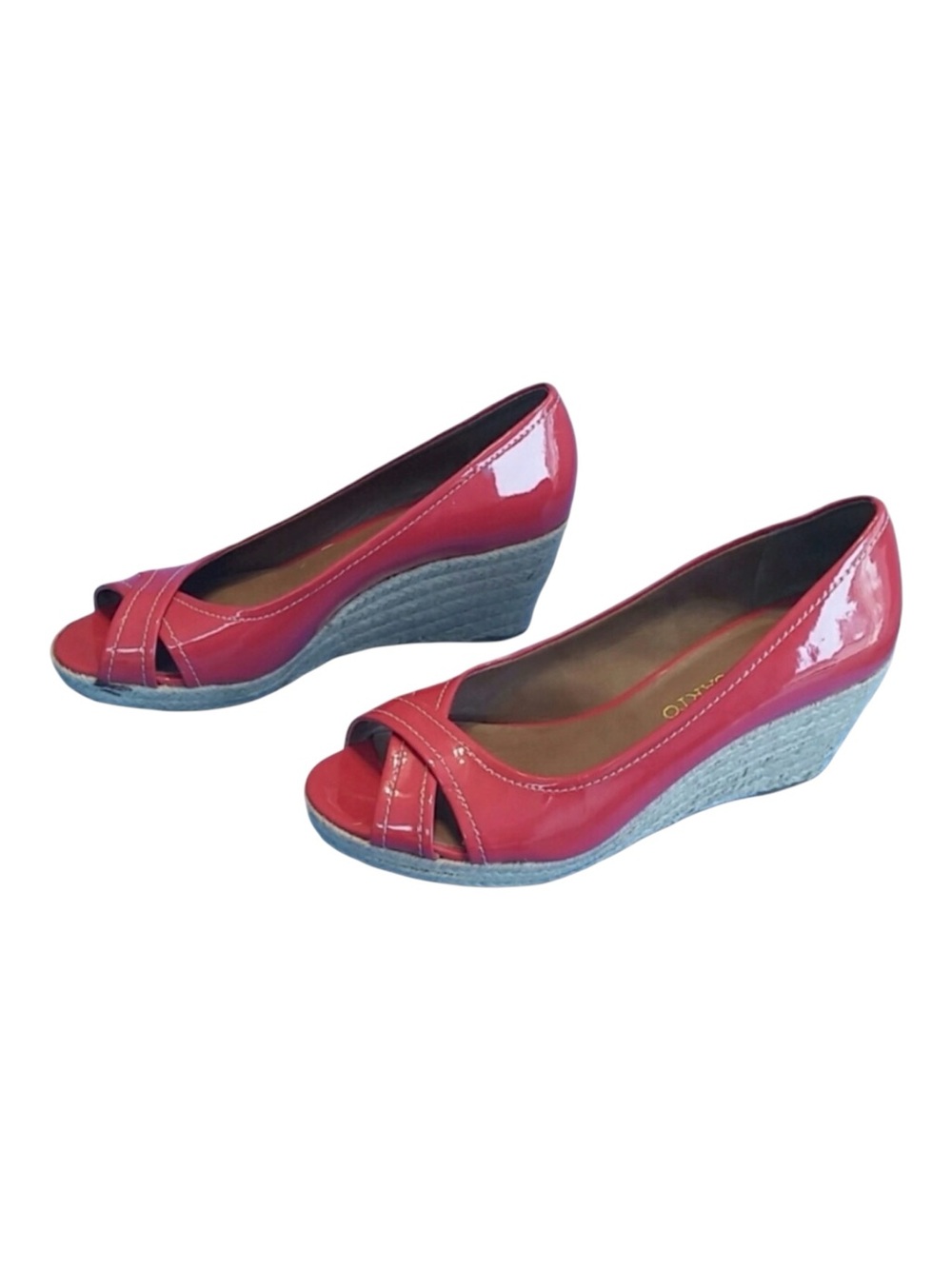 Franco Sarto Red Cheria Peep Toe Espadrille Wedges EUC sz 7